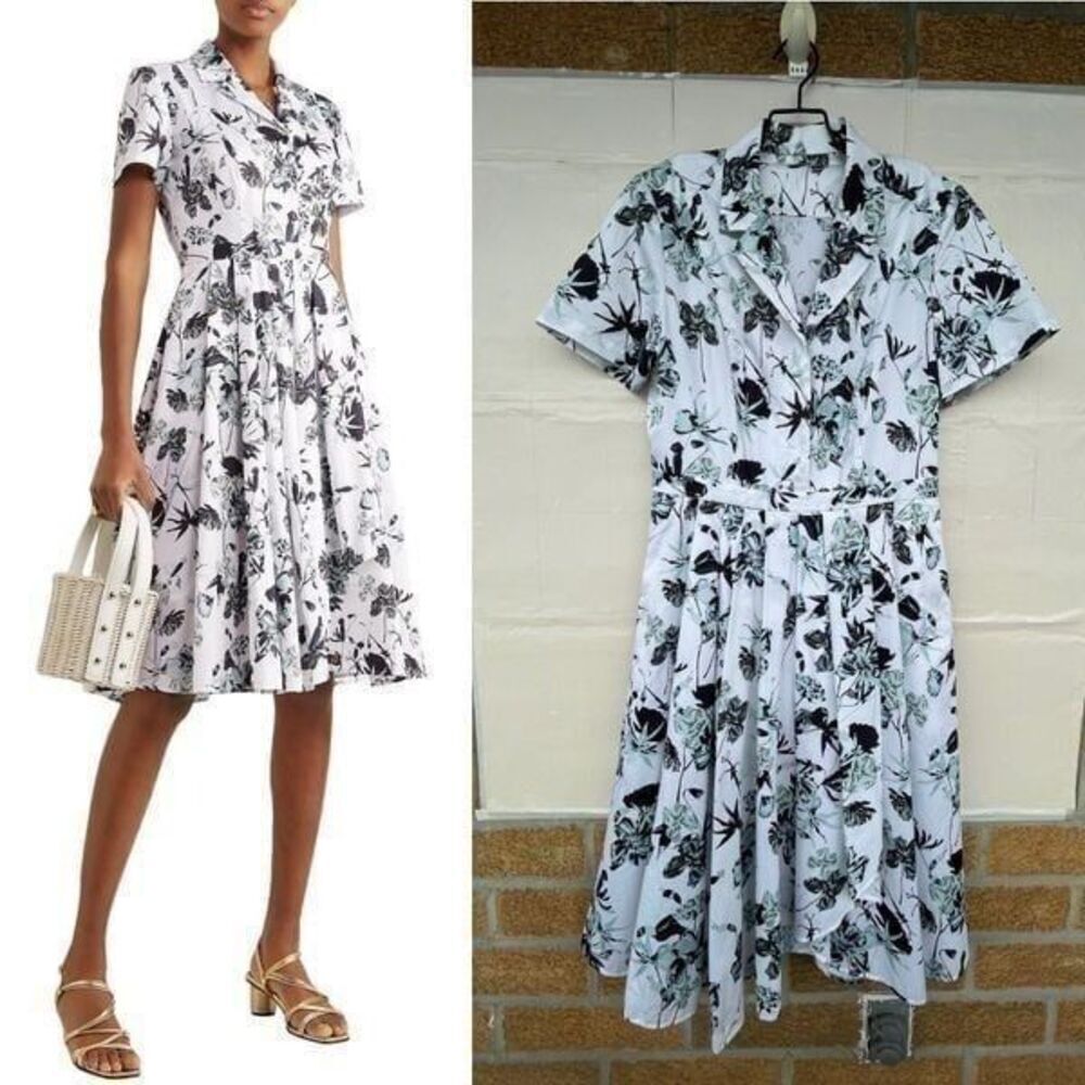 JASON WU COLLECTION Pleated floral-print cotton-poplin dress size 10